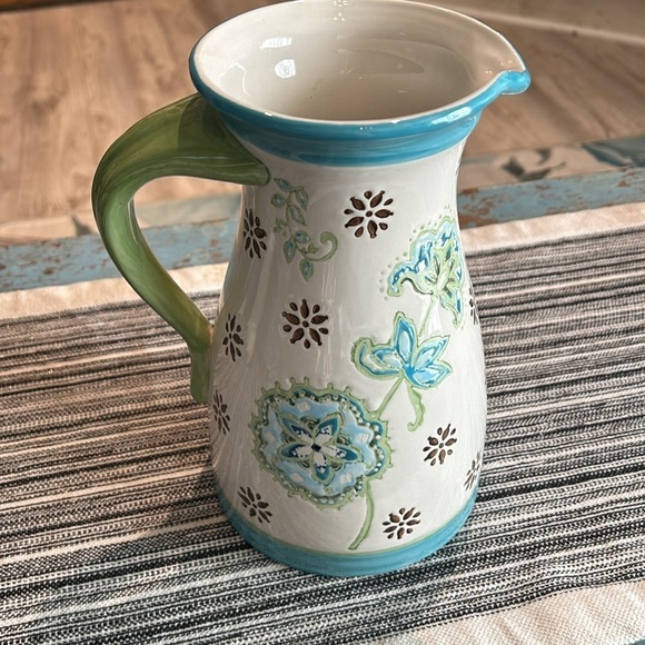 Dutch Wax Hand Painted Peacock Floral Pitcher Coastline Import - Picture 3 of 5